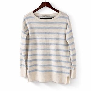 LOFT Coastal Stripe Cream Blue Pullover Sweater Medium